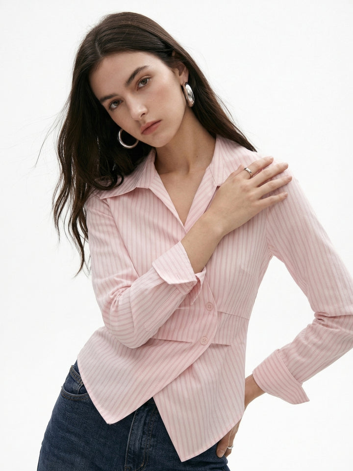 Pink Full Sleeve Side Buttoned Shirt