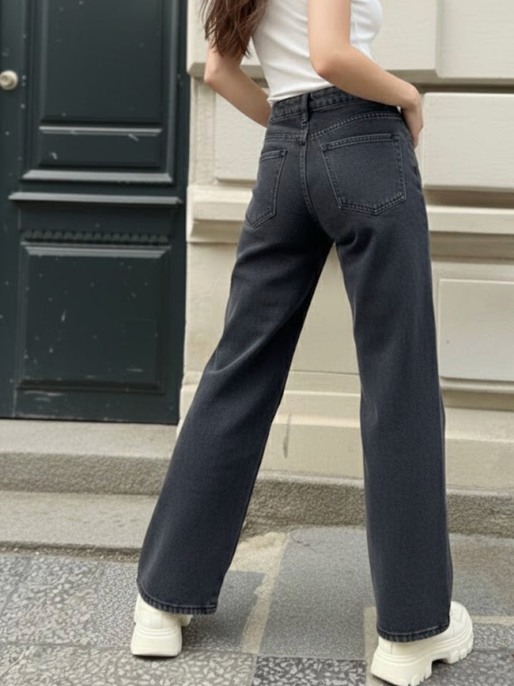 Black Floral Embroidered Denim