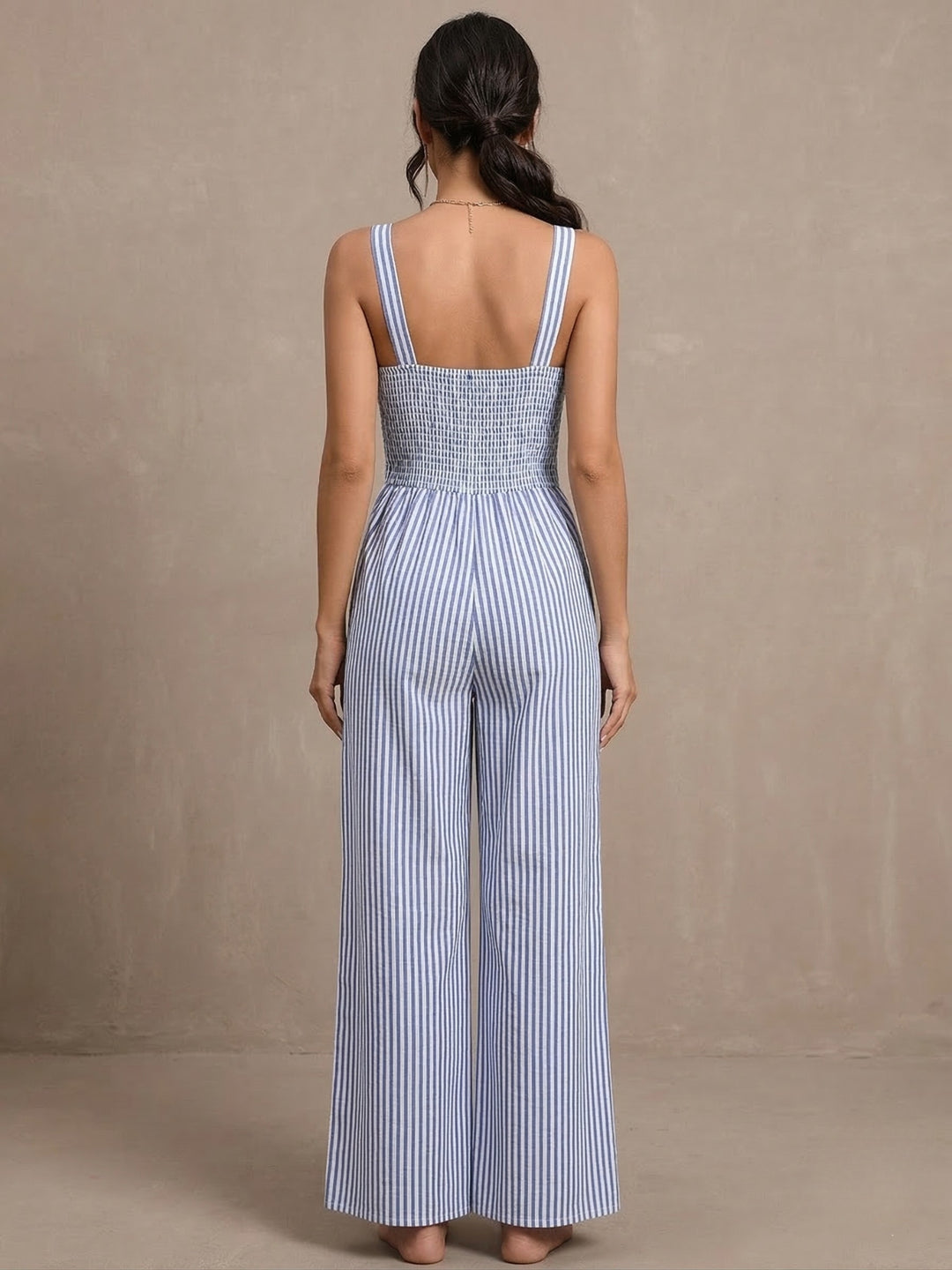 Blue Shoulder Strap Waist Cut-Out Jumpsuit