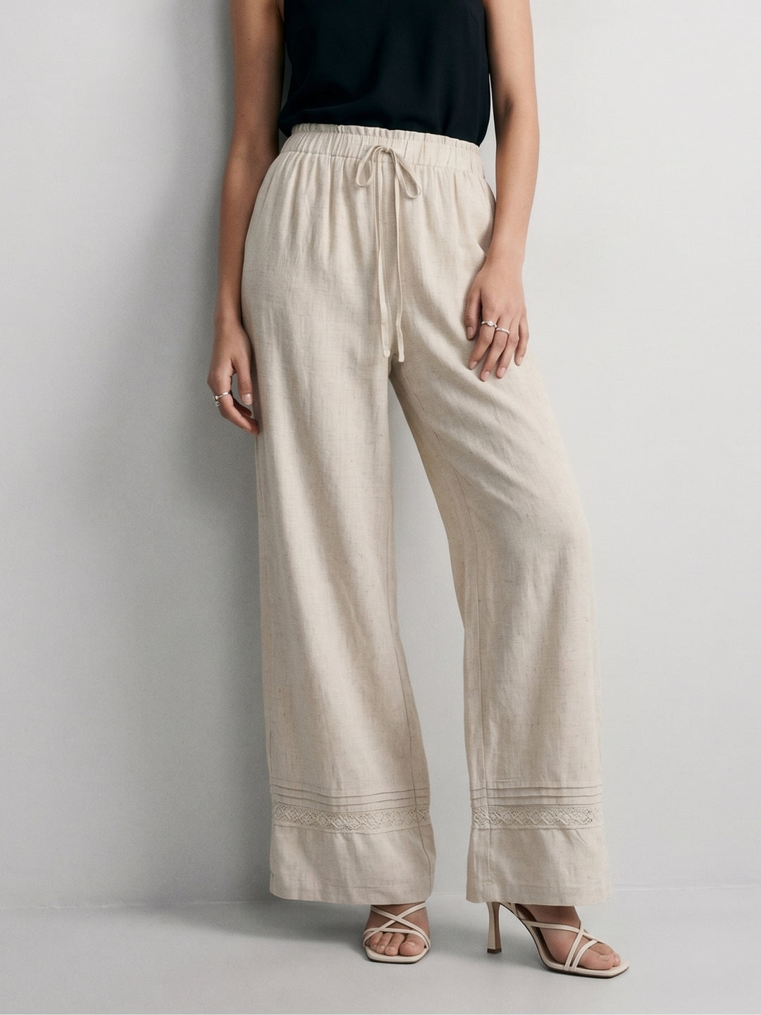 Off white Lace Detail Wide Leg Trousers