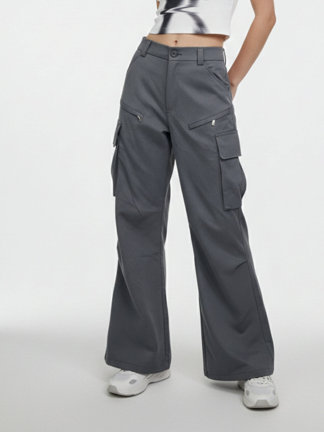 Charcoal Cargo Pockets Straight Fit Pant