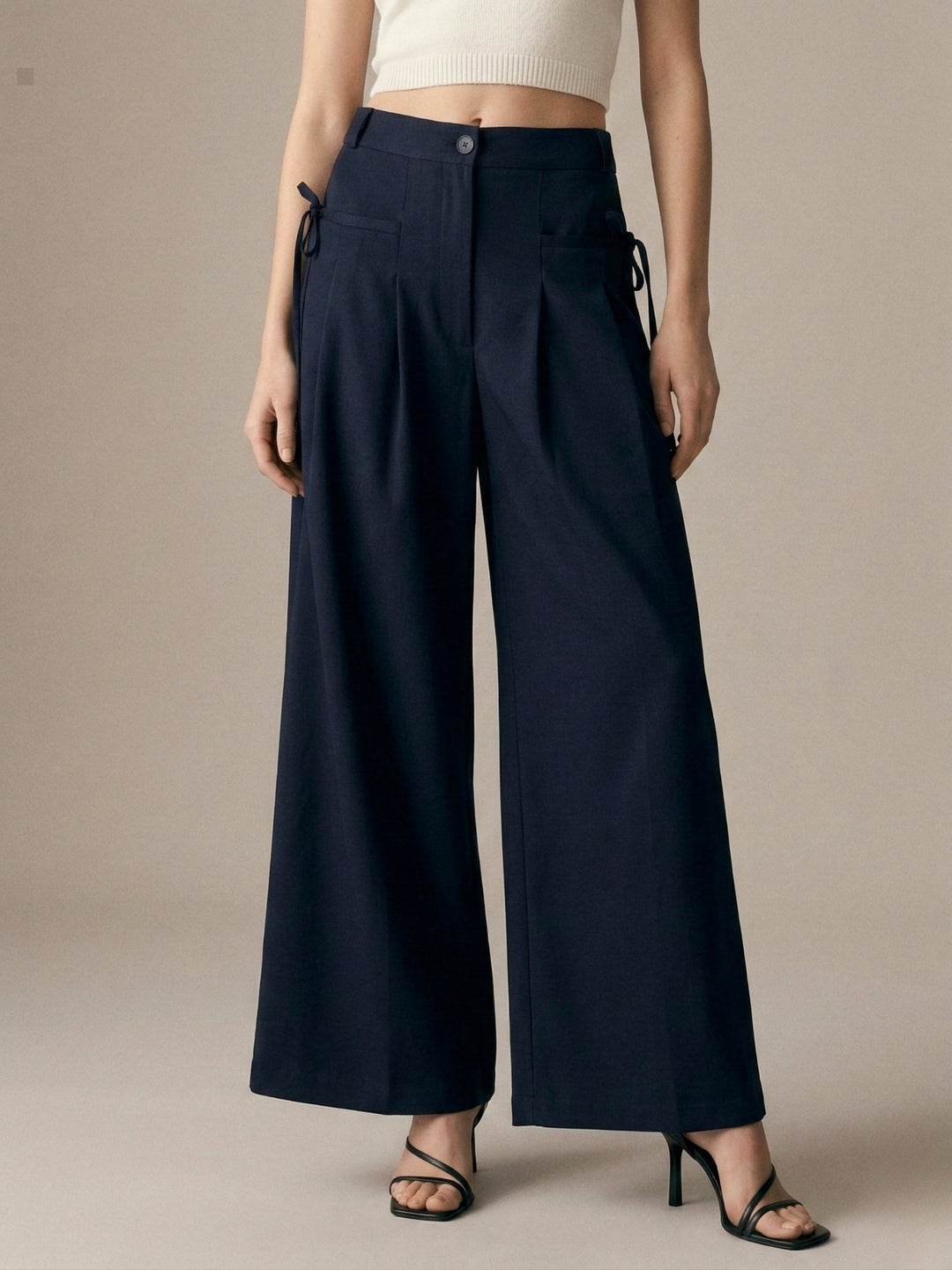 Navy Blue High-Waist Wide-Leg Baggie Pleated Trouser