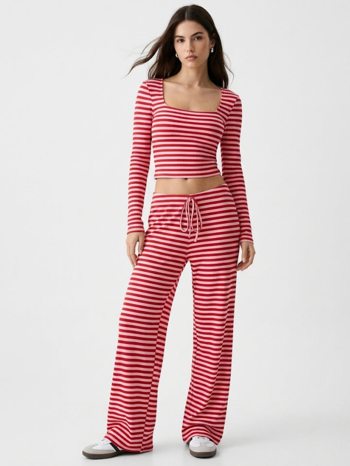Red Striped Top And Pants Co-Ord Set