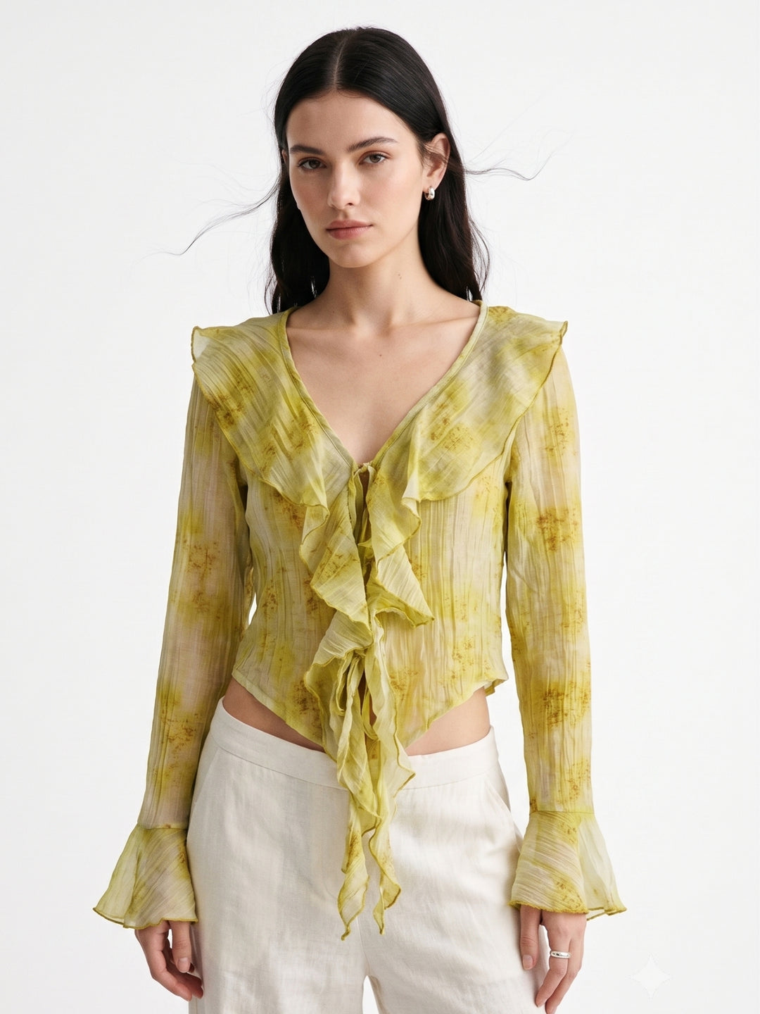 Yellow Printed Front Open Shrug Styled Top