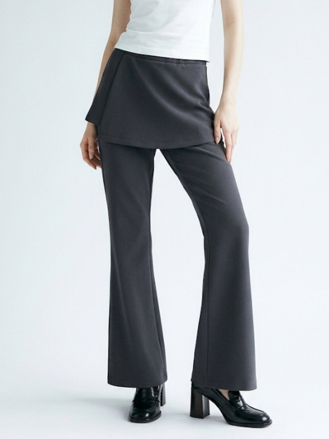 Grey Dual Styled Skirt And Flared Sweatpants