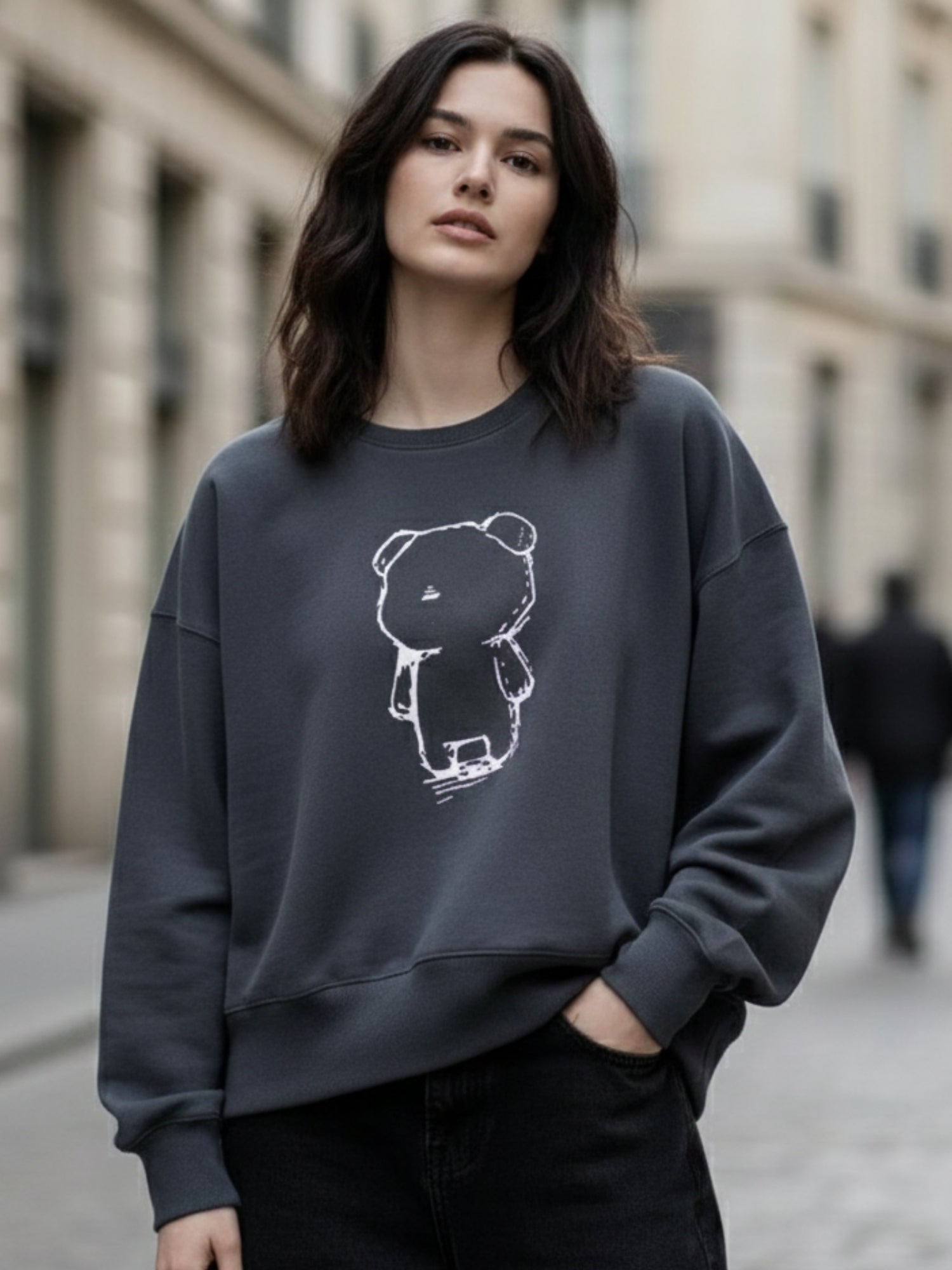 Grey Graphic Oversized Sweatshirt