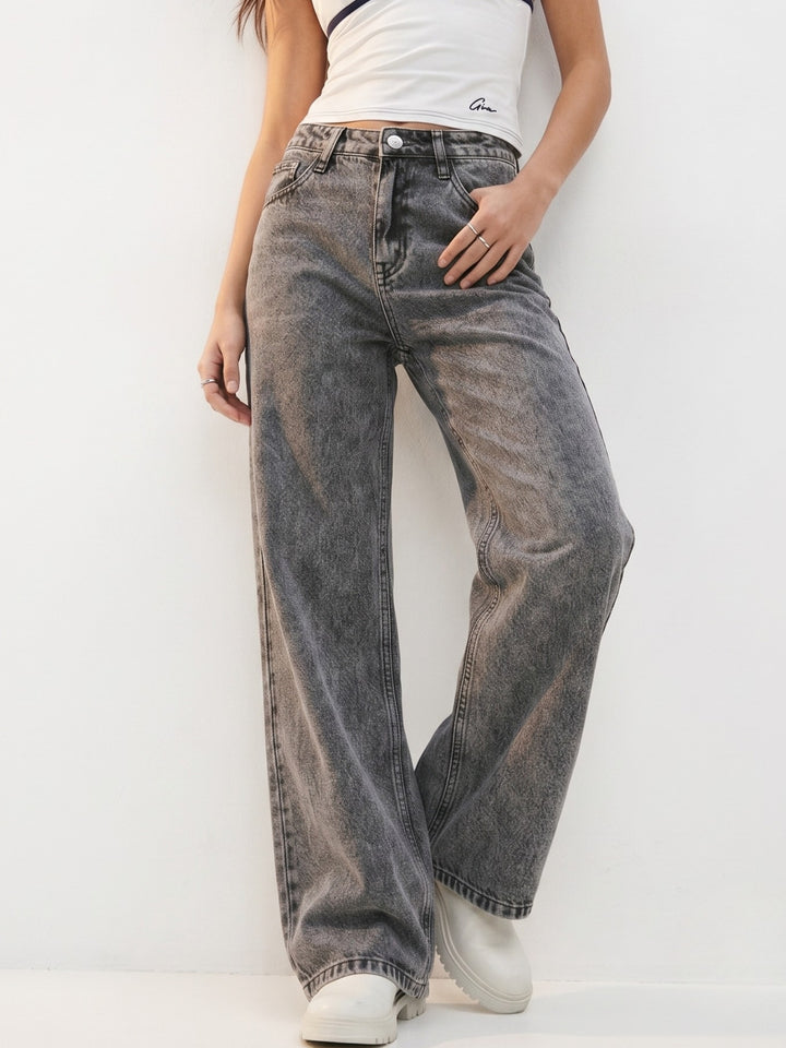 Black Acid Wash Wide Leg Denim Jeans