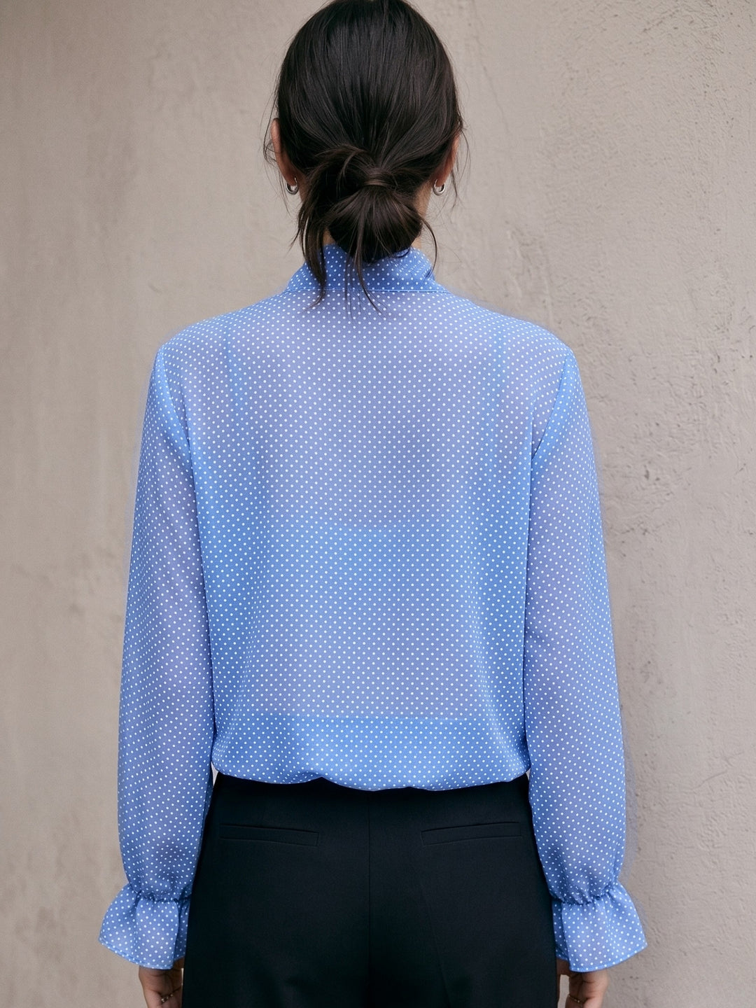 Blue Neck Wrap Polka Semi Sheer Printed Top
