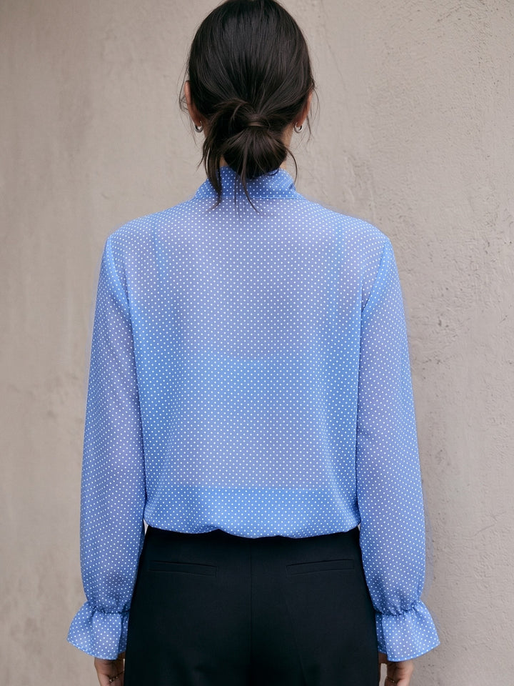 Blue Neck Wrap Polka Semi Sheer Printed Top