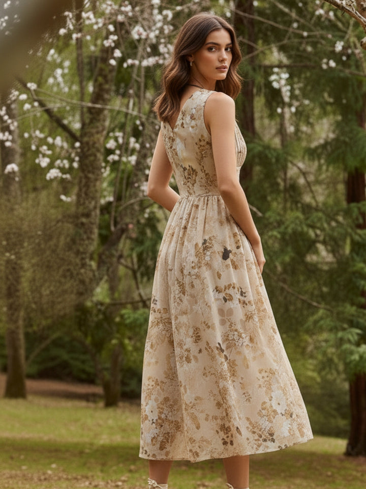 Yellow fitted-waist midi dress