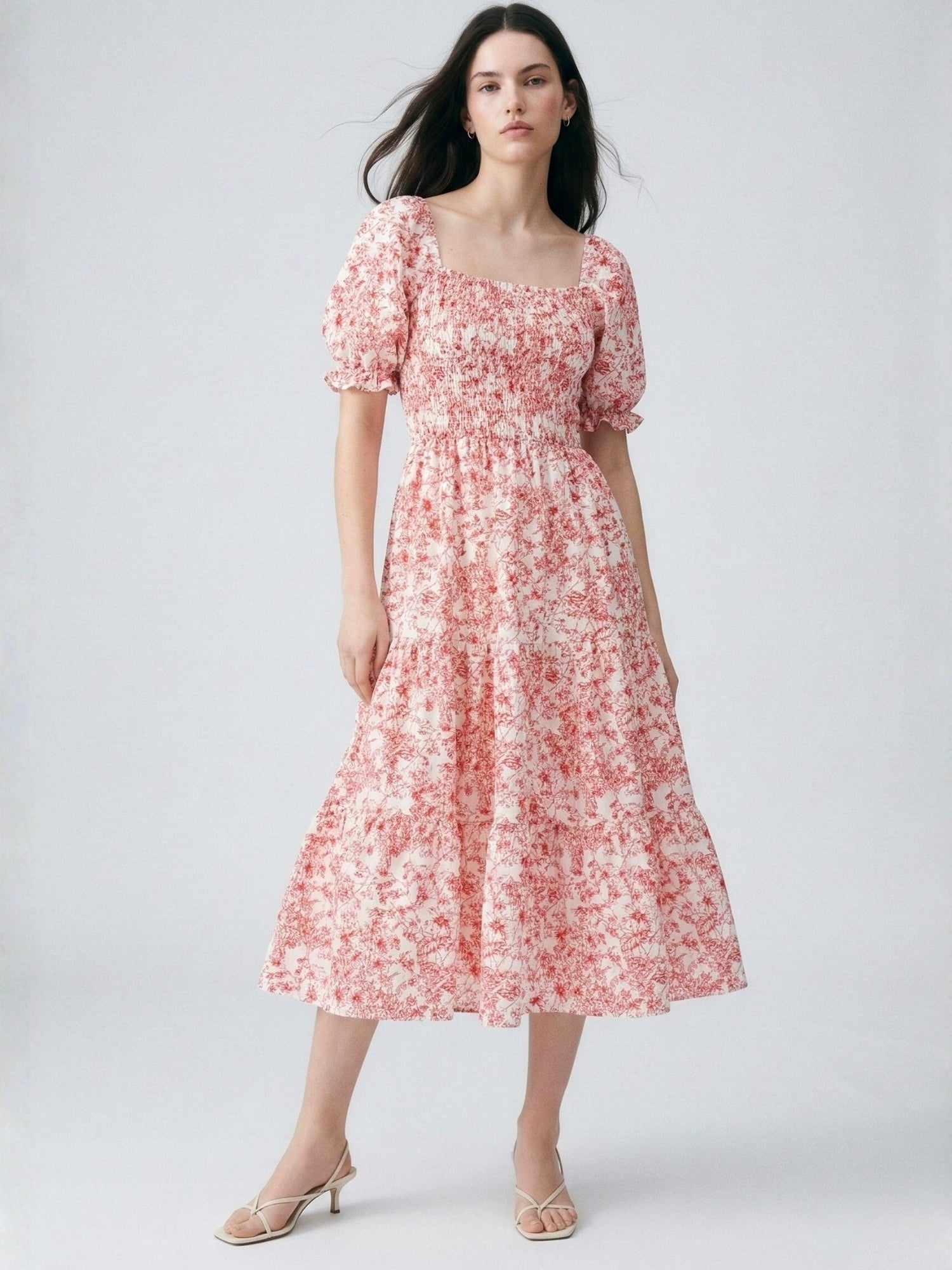 Pink Short Sleeve Square Neck Dress