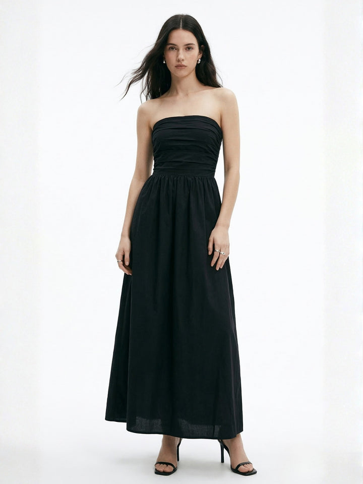 Black Tube Flared Solid Maxi