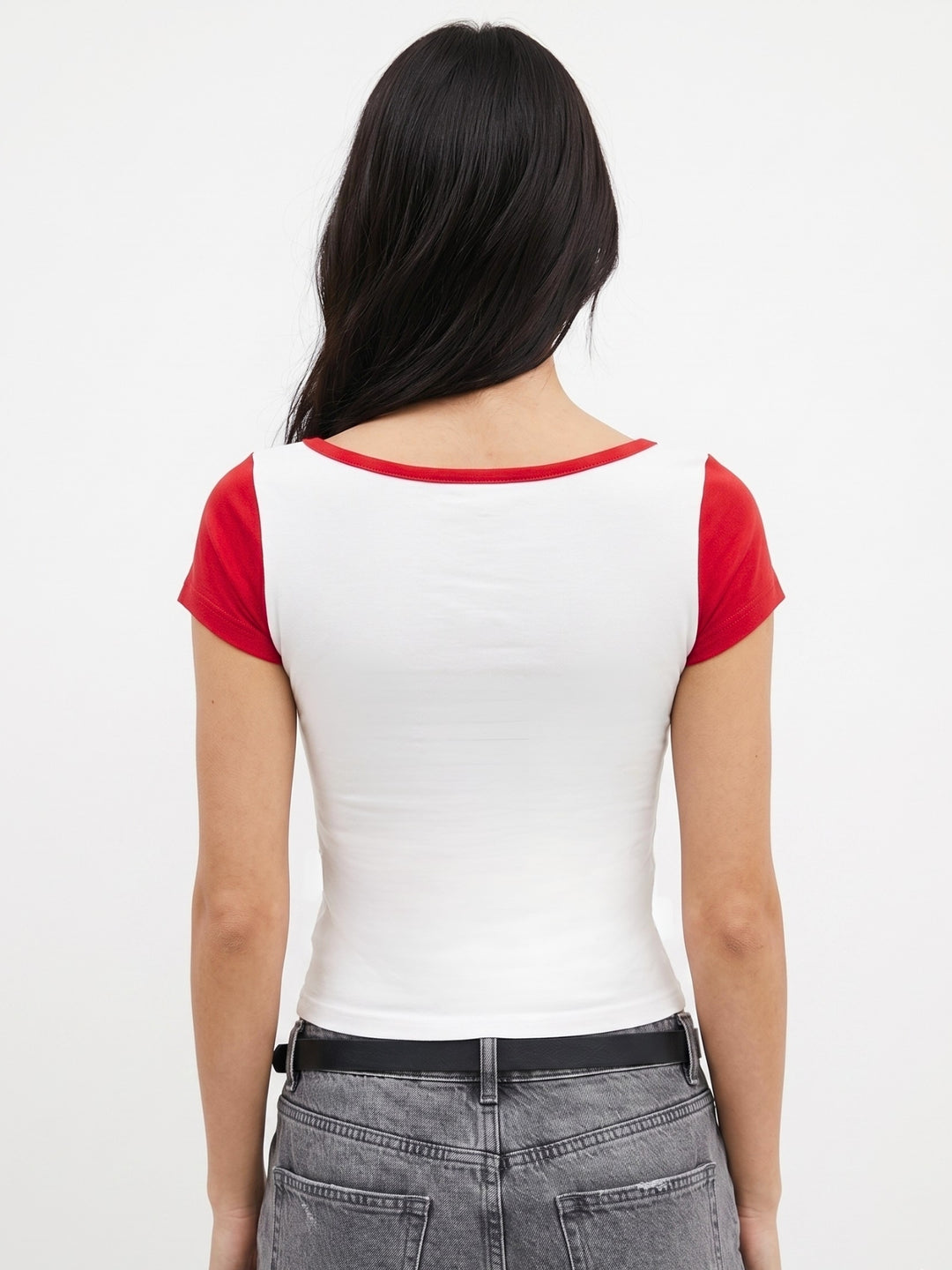 White Contrast Boat Neck Graphic Printed T-Shirt