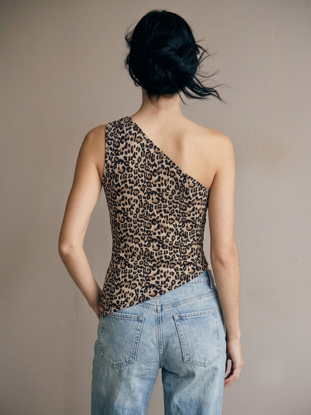 Multi One Shoulder Animal Printed Tank