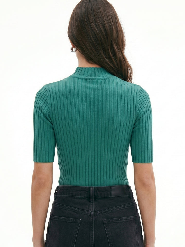 Teal High Neck Knitted Top