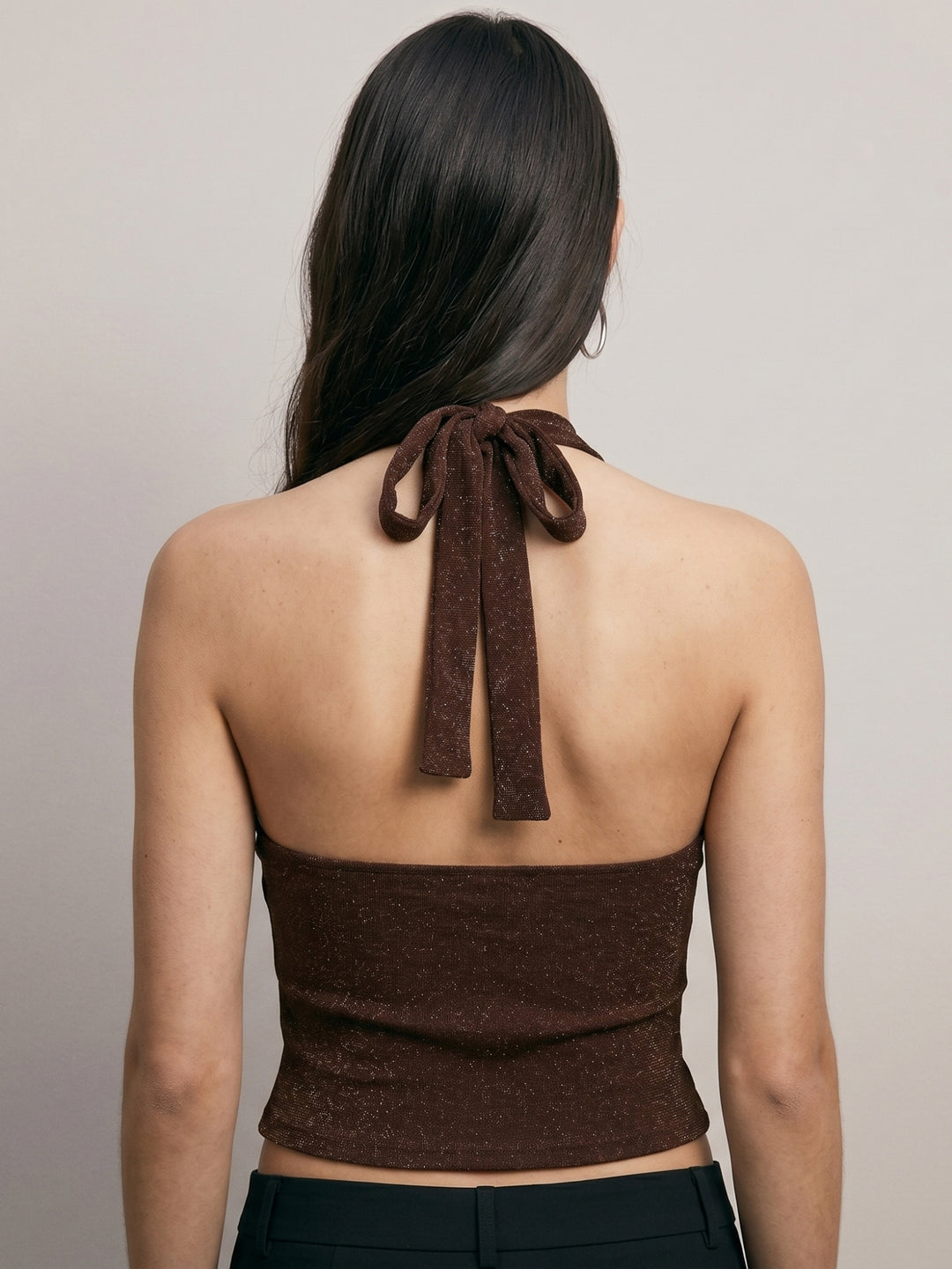 Brown Halter Neck Metal Trim Top