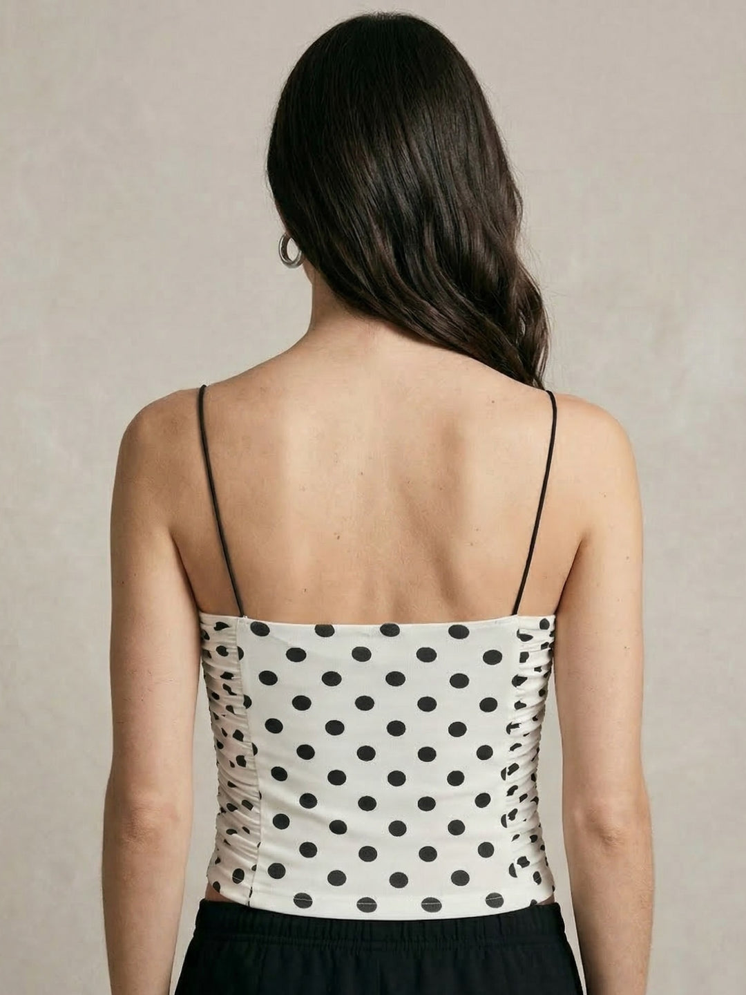 Multi Polka Dot Mesh Ruched Strappy Top