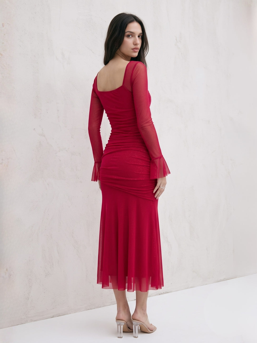 Red Bell Sleeve  Bodycon Dress
