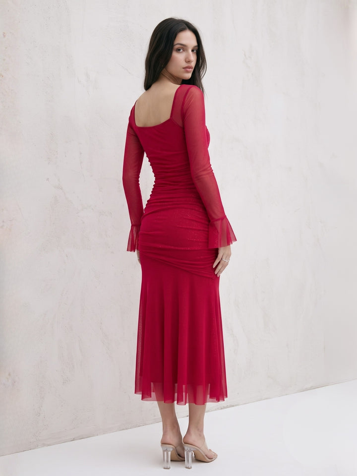 Red Bell Sleeve  Bodycon Dress
