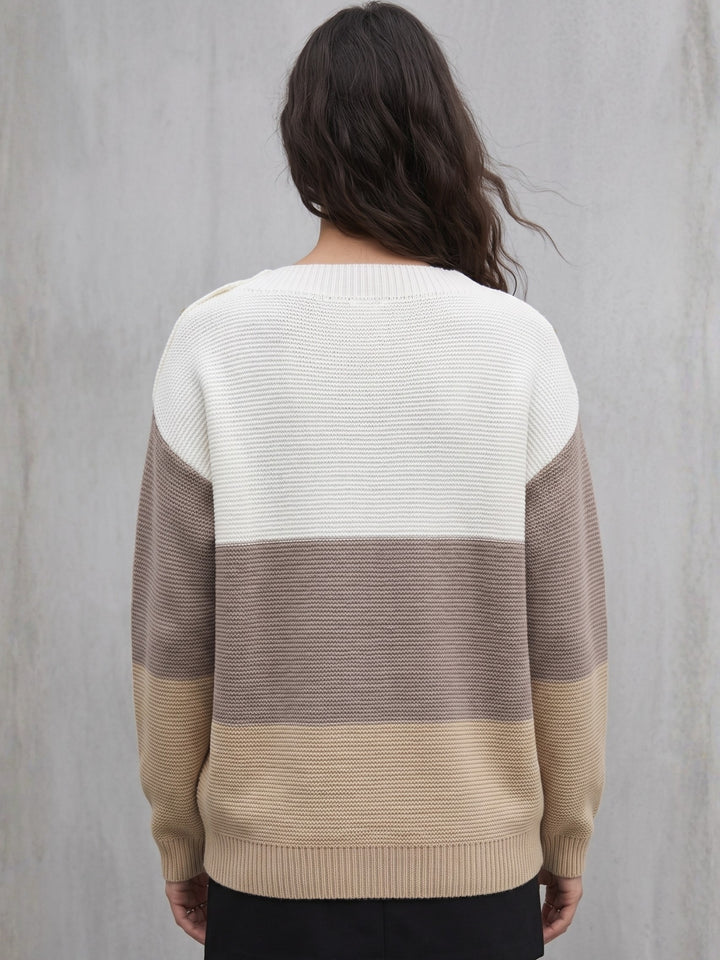 Brown Full Sleeves Colour Block Sweater