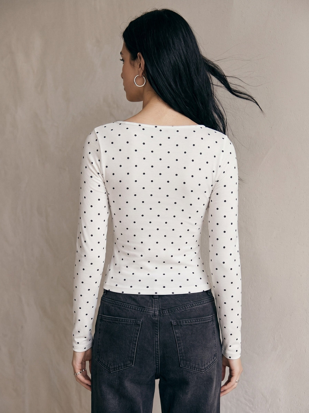 White Polka Dotted Wrap Neck Top