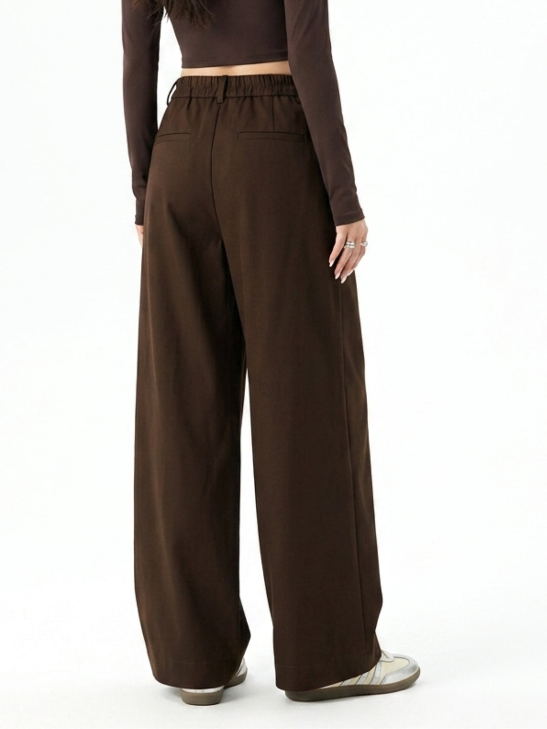 Brown High Waist Pleated Trousers