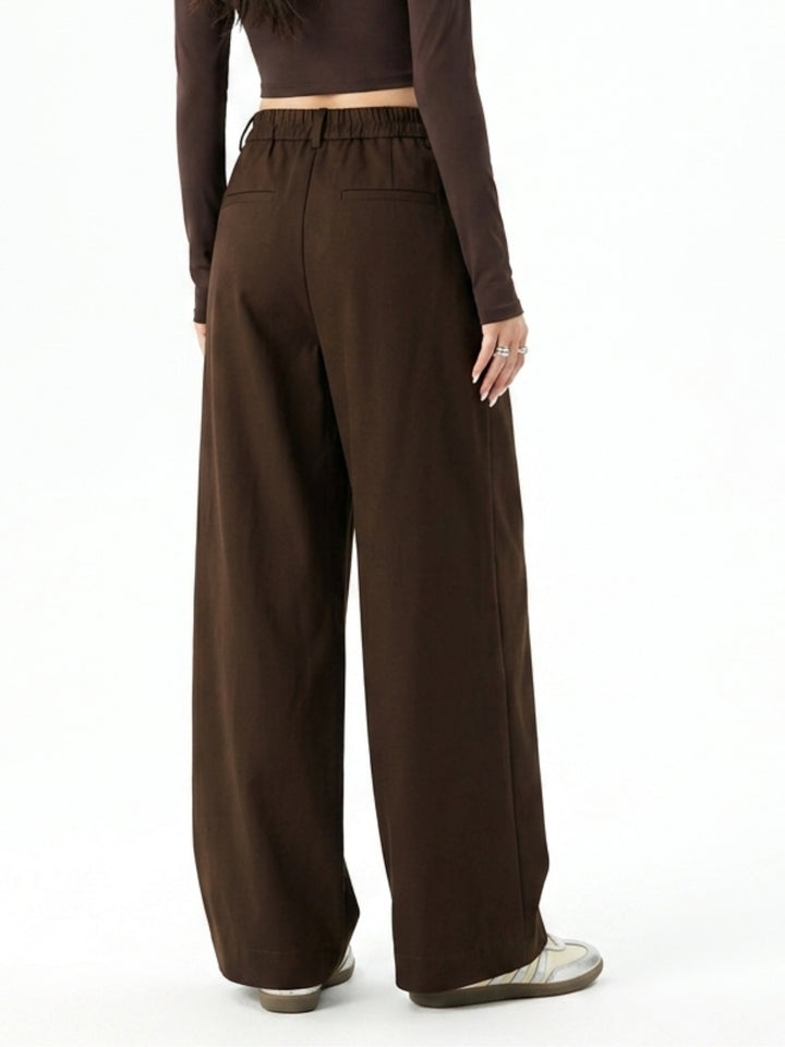 Brown High Waist Pleated Trousers