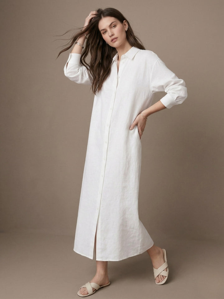White Straight Fit Shirt Dress