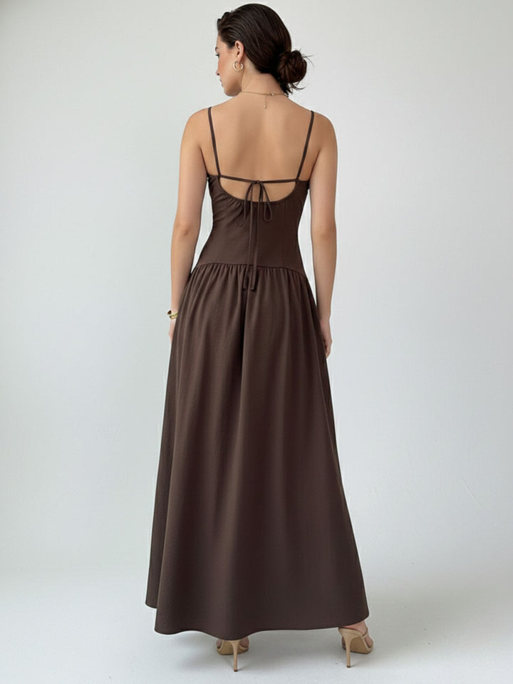 Brown Spaghetti Strap Drop Waist Dress