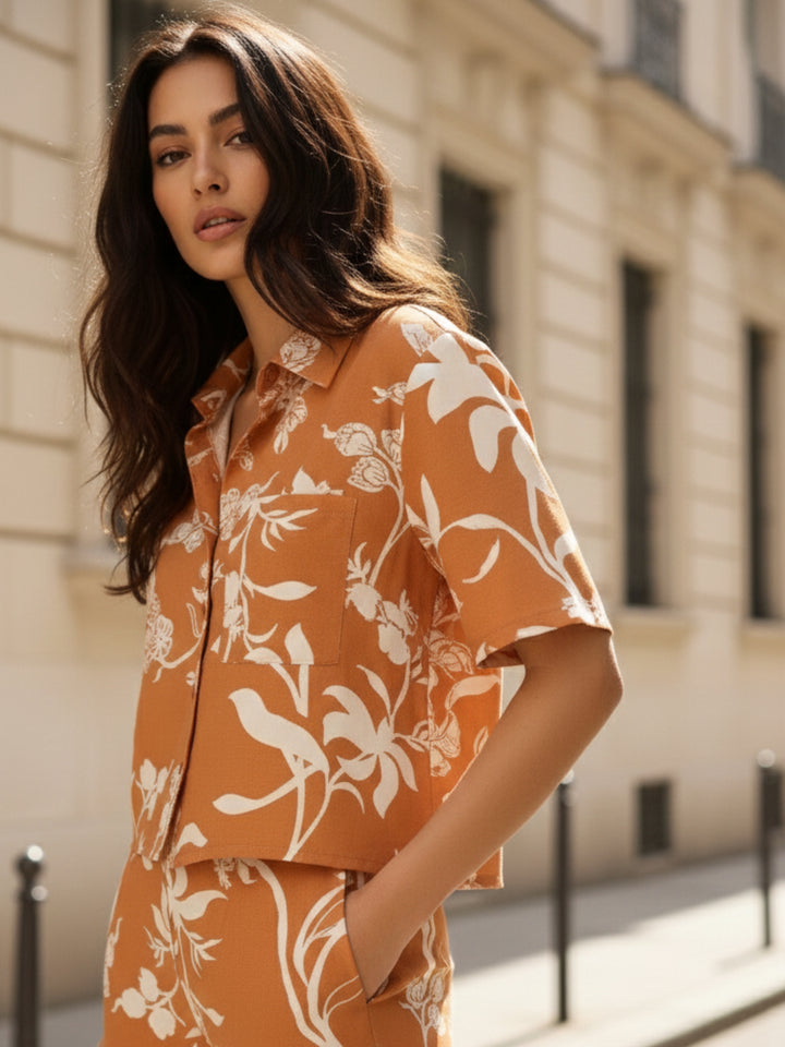 Rust Printed Cropped Shirt