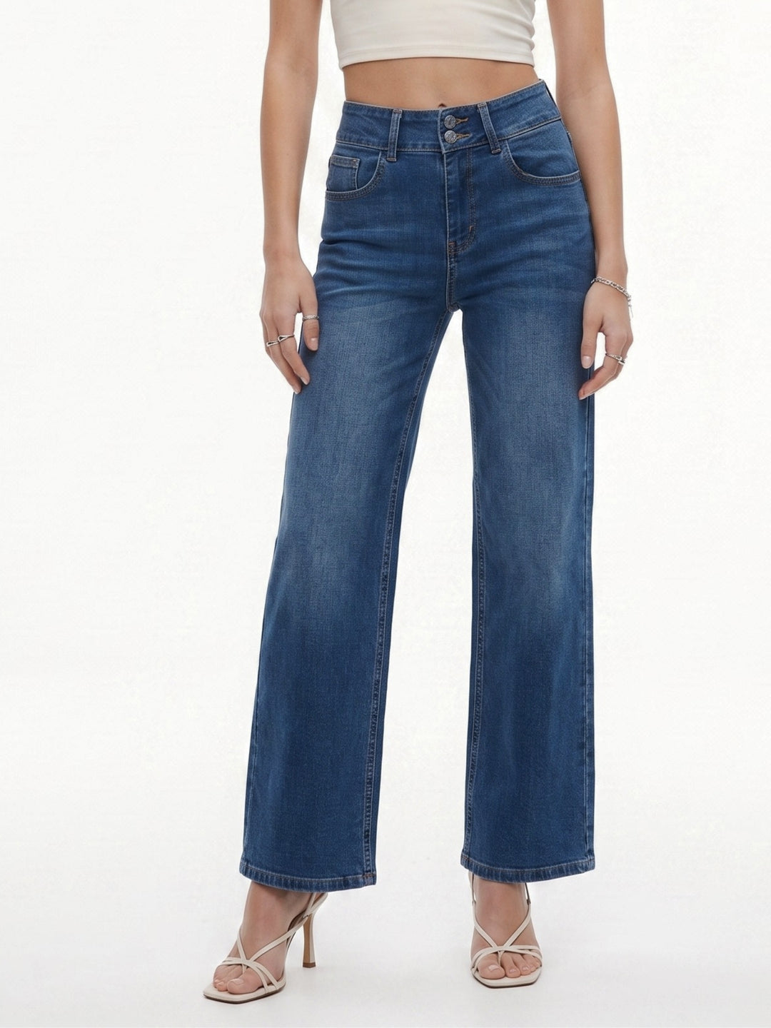 Navy Blue Low Waist Straight Jeans