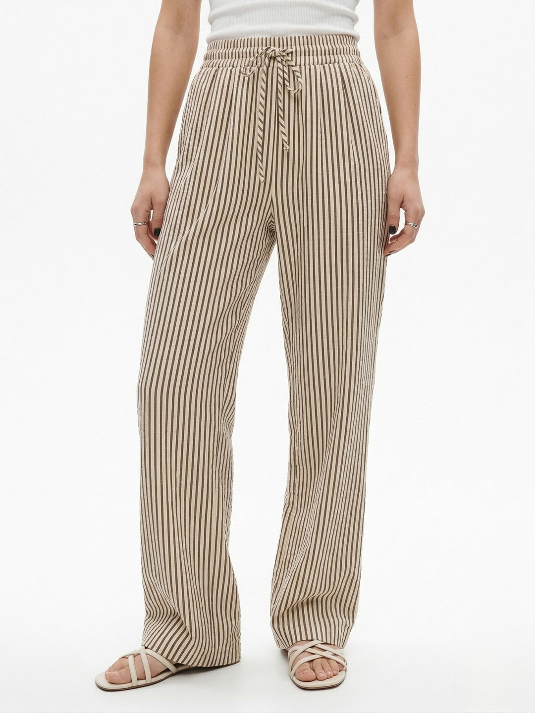 Brown High Waist Striped Pants