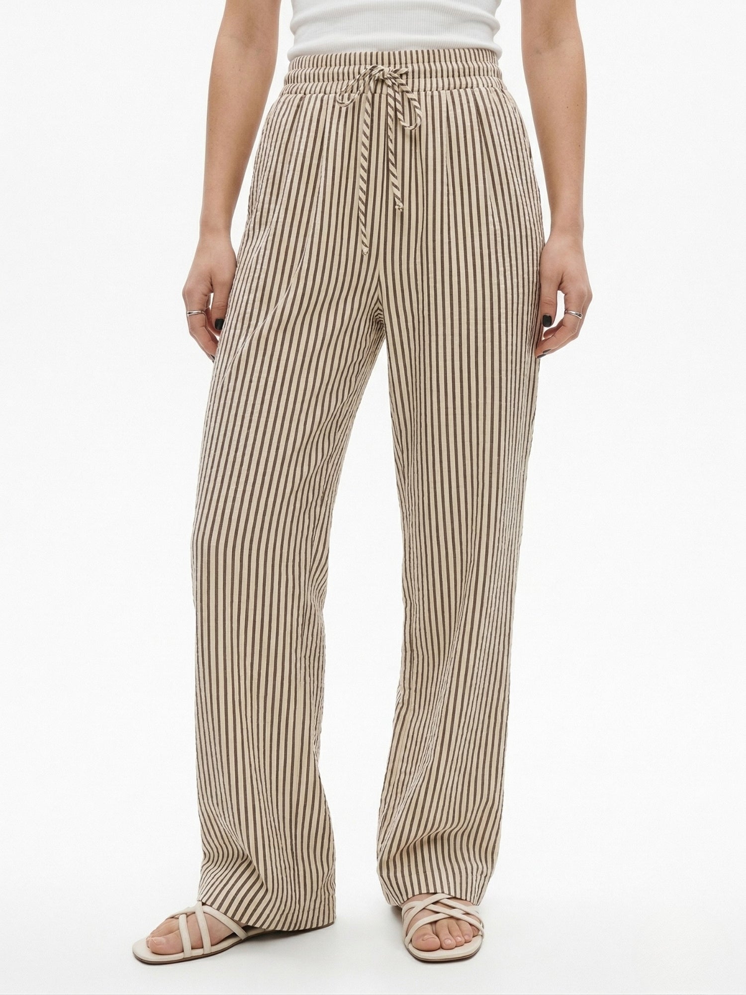 Brown High Waist Striped Pants