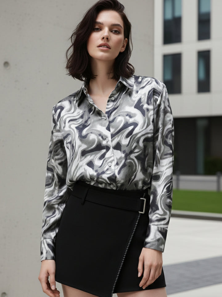 Grey Printed Satin Shirt