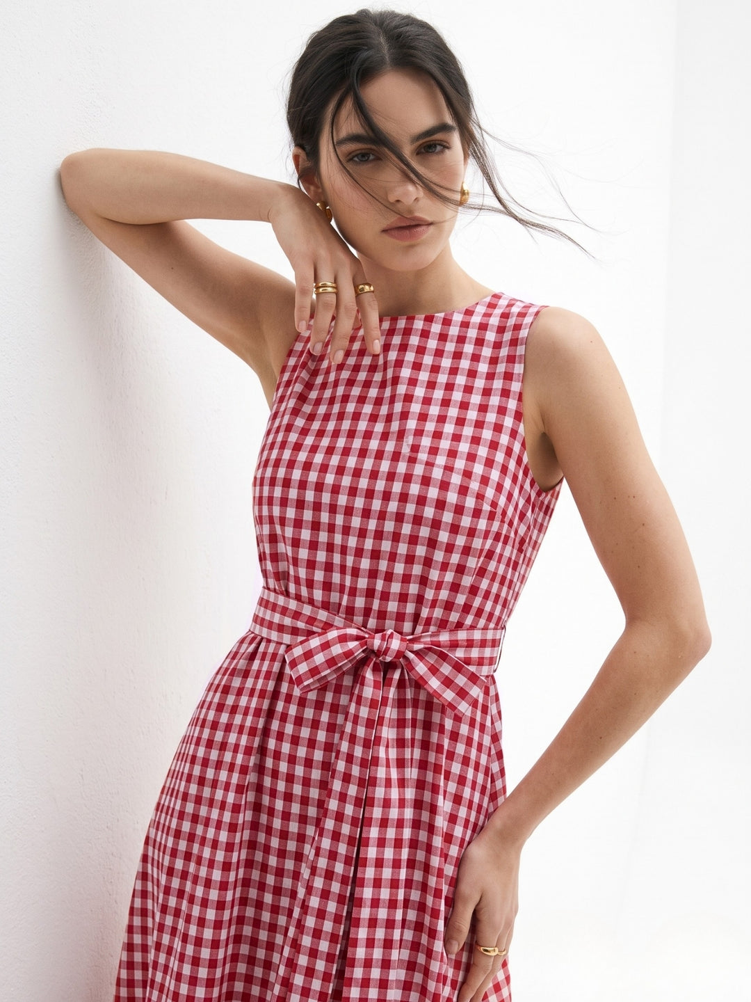 Red Waist Bow Flare Dress