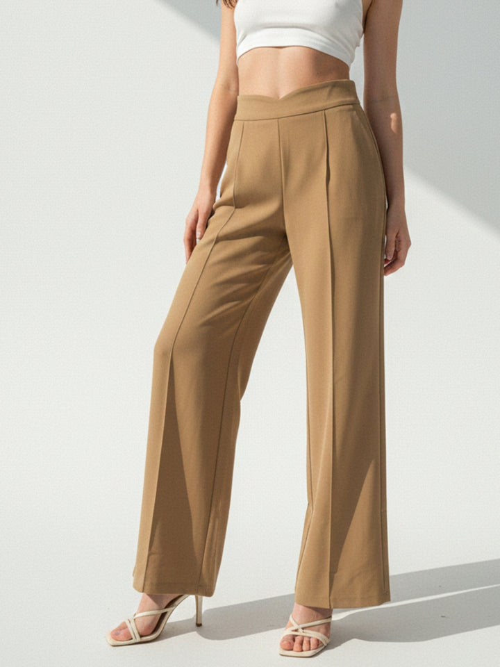 Beige High Waist Wide Leg Pant