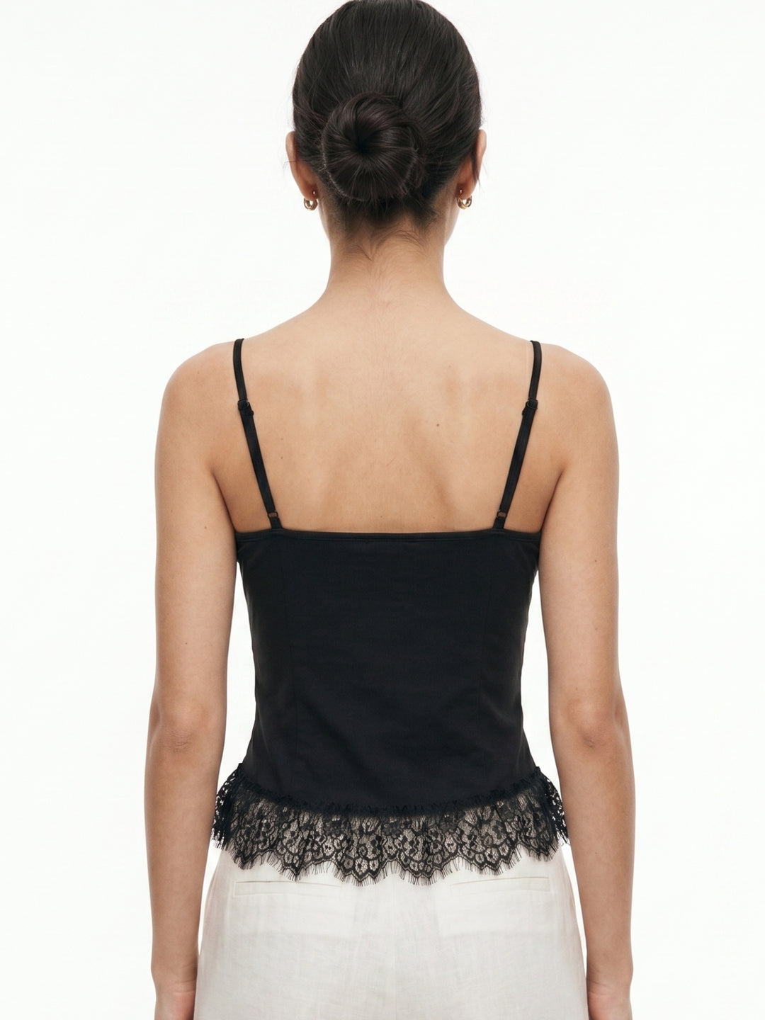 Black Bustier Styled Camisole With Lace Inserts