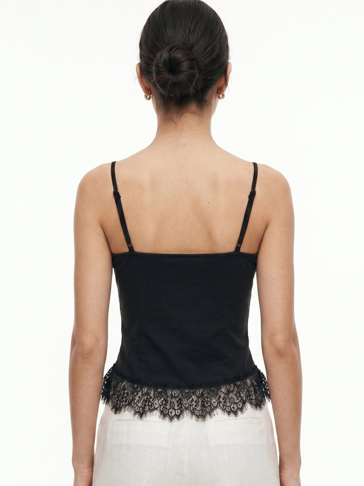 Black Bustier Styled Camisole With Lace Inserts
