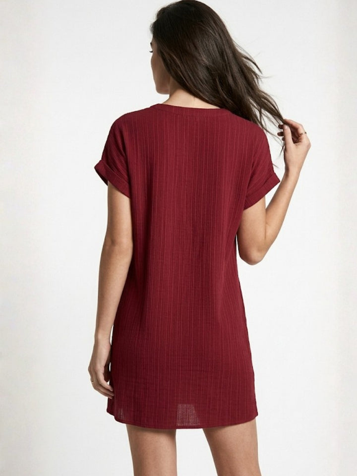 Maroon Short Sleeve A-Line Dress