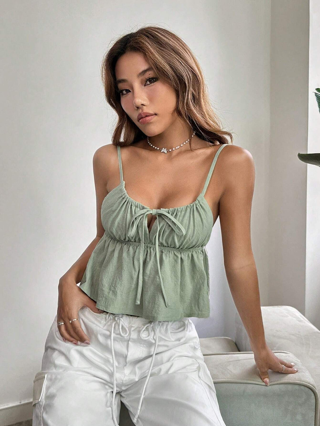Green Strappy Peplum Top