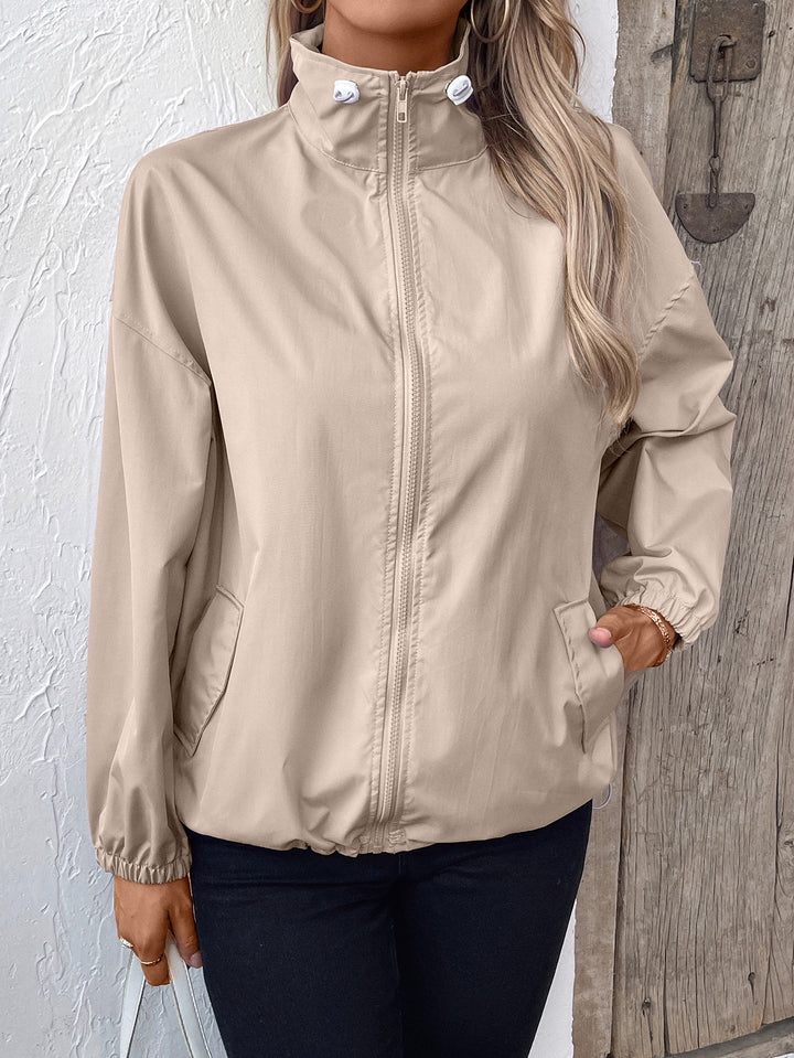 Cream Collar Drawstring Waterproof Jacket