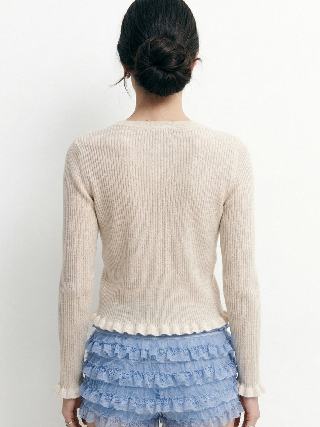 Beige Ruffle Edge 3D Floral Top