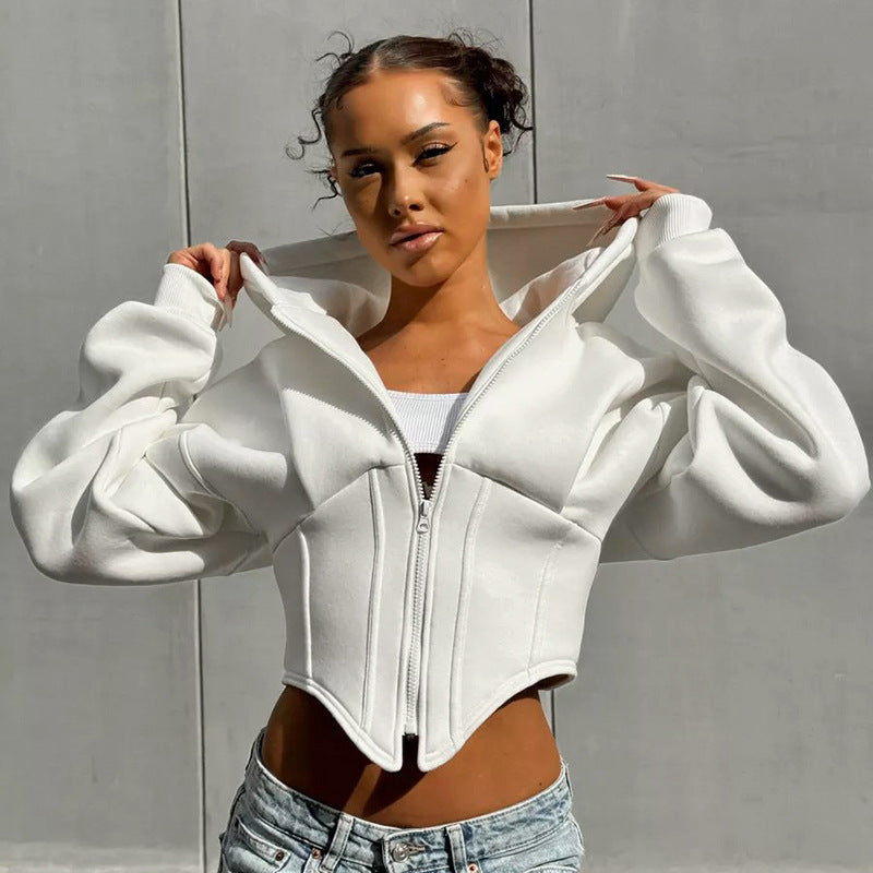 White Corset Detail Sweatshirt With Hoodie