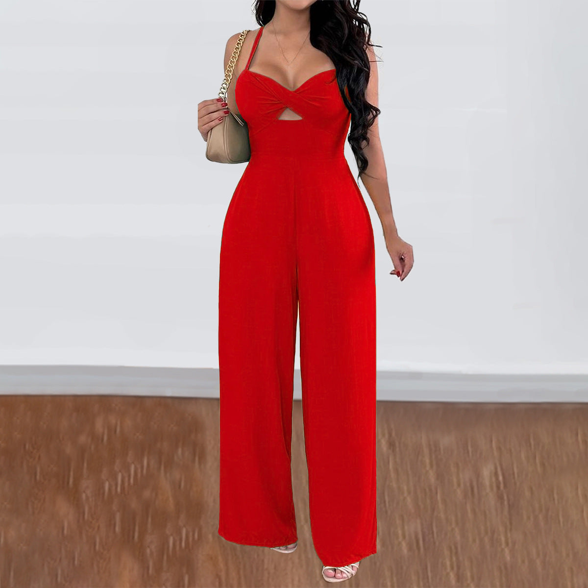 Red Sweetheart Neckline Cut Out Jumpsuit