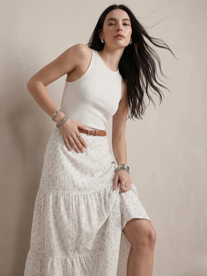 White Sleeveless Fitted Top And Skirt Set