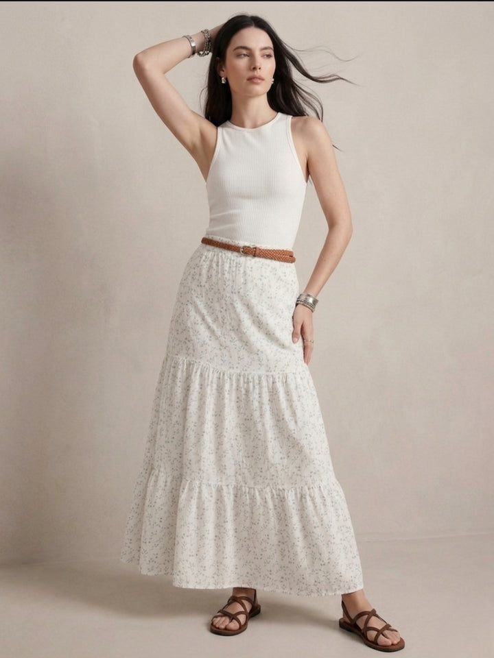 White Sleeveless Fitted Top And Skirt Set