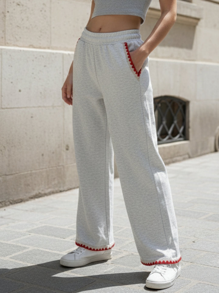 Grey High Waist Embroidered Detail Pant