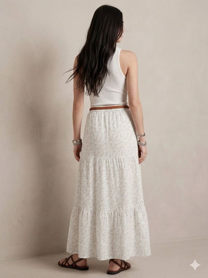 White Sleeveless Fitted Top And Skirt Set