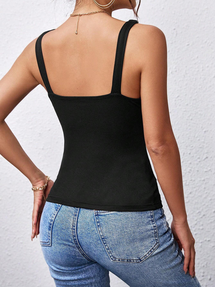 Black Strappy Scoop Neck Tank Top