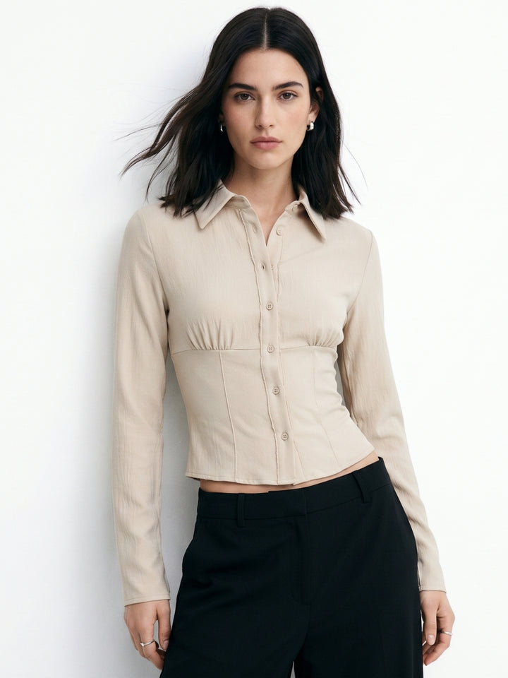 Beige Fitted Shirt With Flared Sleeves